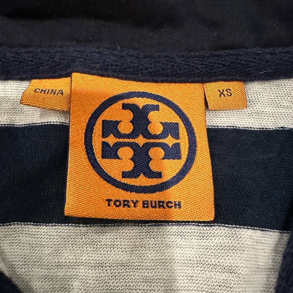 Tory Burch Navy and Cream Striped Top XS